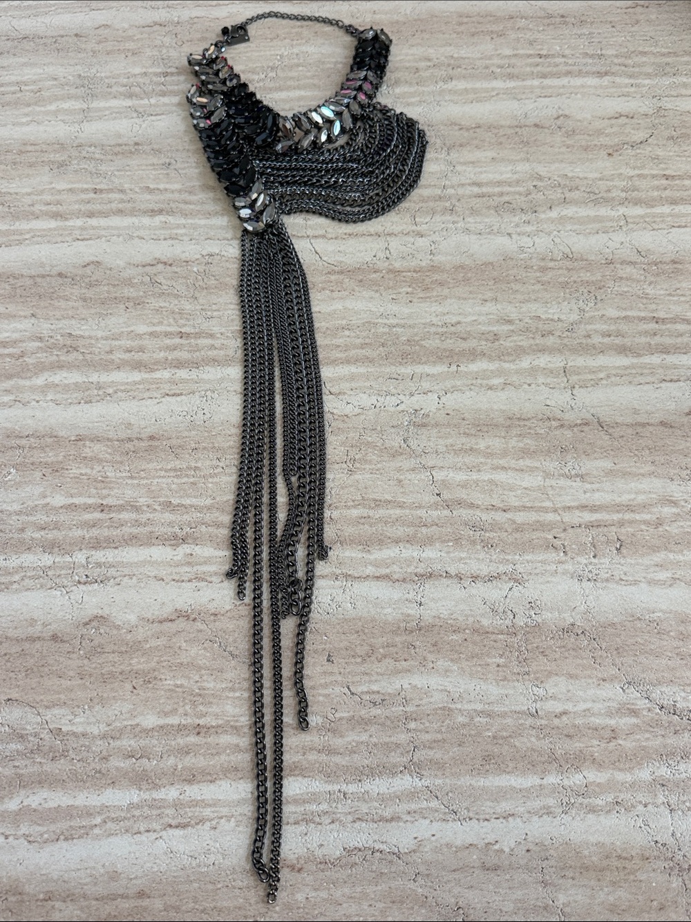 White House Black Market Gunmetal and Black Tassel Statement Necklace